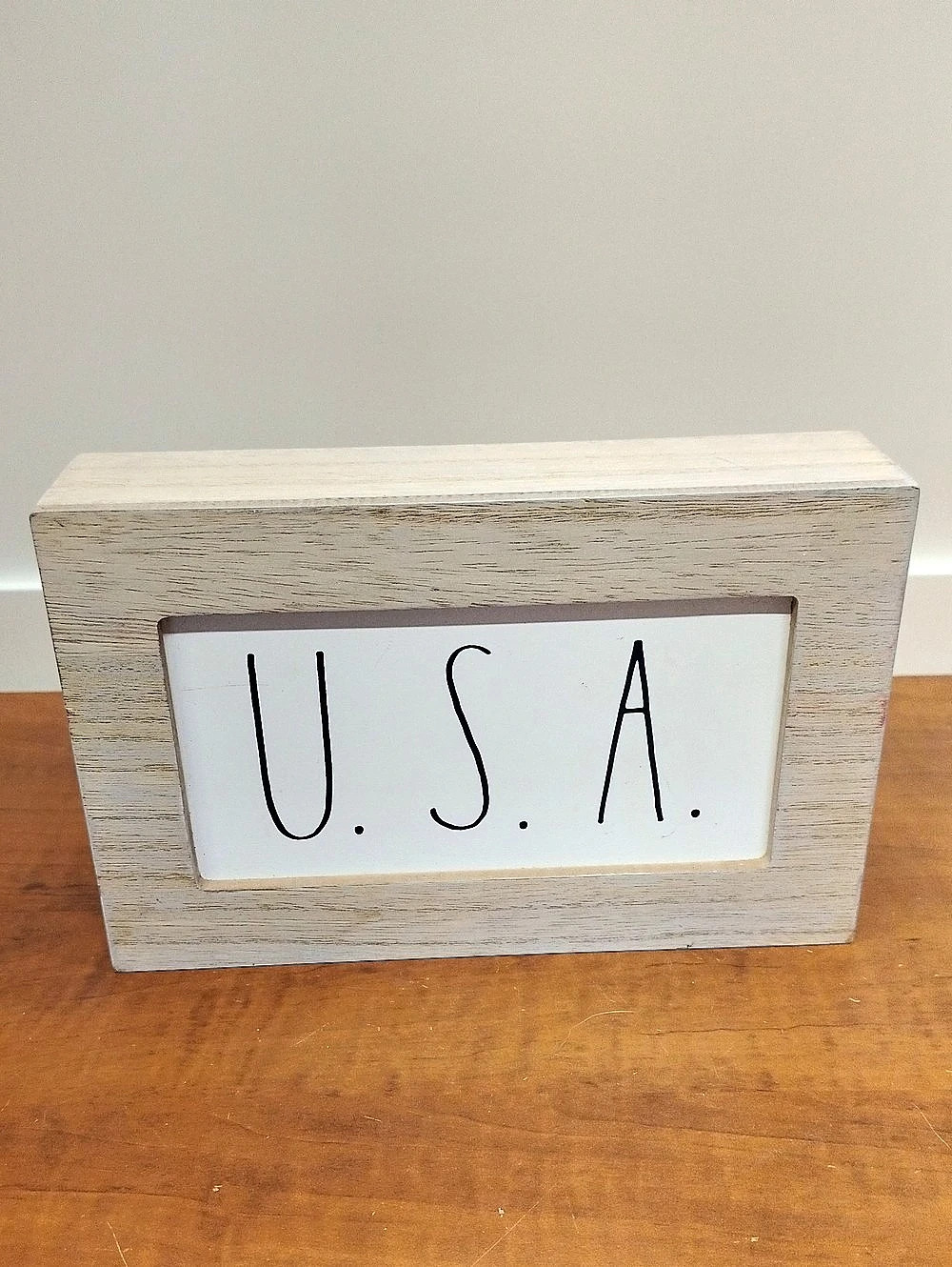 Rae Dunn U.S.A. Wooden Shelf Sitter Sign Decor 8x5"